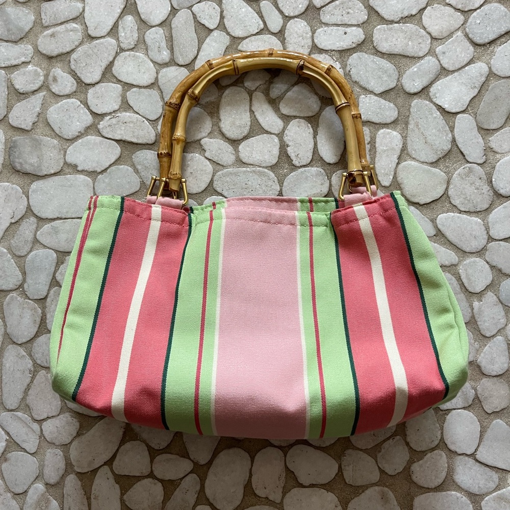 Vintage y2k pastel striped purse with bamboo/wooden handles